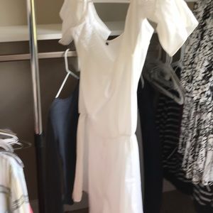 Off the shoulder white romper with lace detail